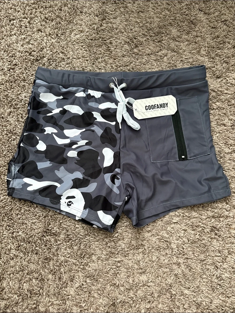 Goofandy Men's Gray Camouflage Swim Trunks